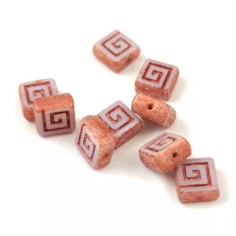 Kelta négyzet - cseh üveg gyöngy - Alabaster Copper - 9mm