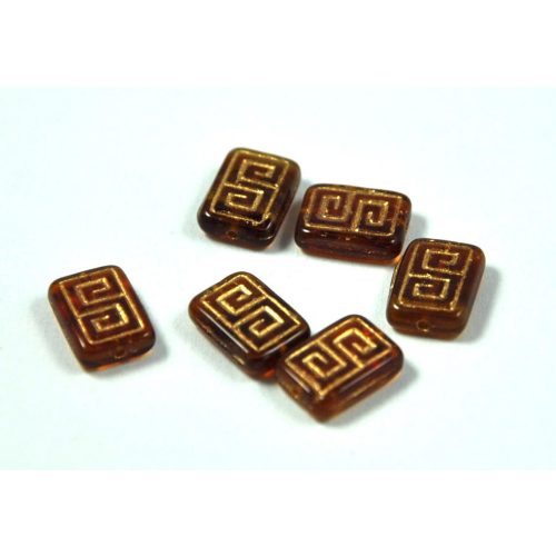 Czech Table Cut Bead - Cross-Drilled Rectangle - antique Deco - smoked topaz - 12x9mm