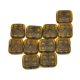 Czech Table Cut Bead - Cross-Drilled Square - inca Deco -  transparent olive brown - 11x12mm