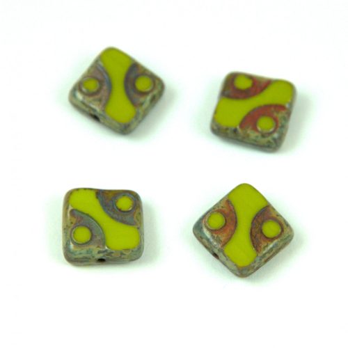 Cseh table cut gyöngy - hosszában fúrt pöttyös négyzet - 53400-86800 - Olive Picasso- 10x10mm