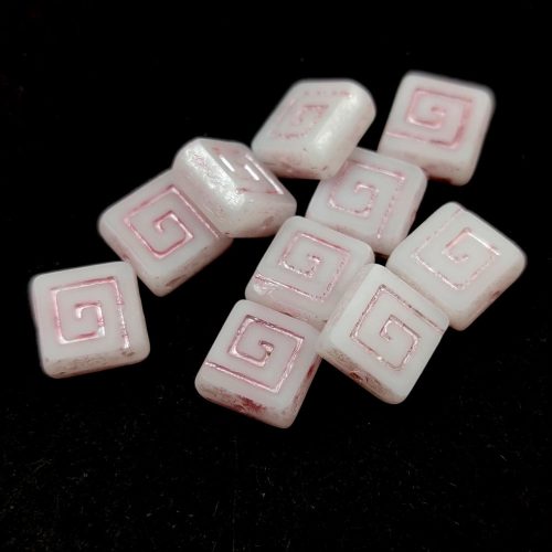 Czech Table Cut Bead - Square - Alabaster Metallic Pink - 9mm