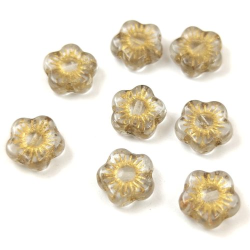 Czech pressed flower bead - Sunset Flower - Crystal Gold - 10mm