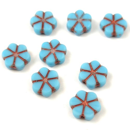 Czech Table Cut Bead - Cross-Drilled - Flower - Turquoise Blue Copper - 10mm