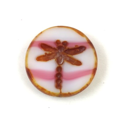 Cseh table cut gyöngy - hosszában fúrt kerek szitakötő mintás - Alabaster Pink Blend Picasso - 17 mm
