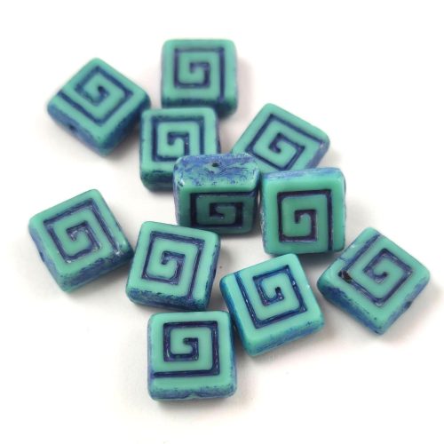 Czech Table Cut Bead - Square - Turquoise Green Blue - 9mm