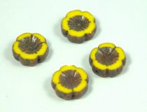   Cseh table cut gyöngy - hosszában fúrt virág - 83120-86805 - Yellow Picasso - 14mm