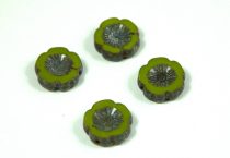   Cseh table cut gyöngy - hosszában fúrt virág - 53420-86805 - Green Picasso - 14mm