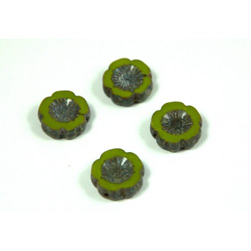 Cseh table cut gyöngy - hosszában fúrt virág - 53420-86805 - Green Picasso - 14mm