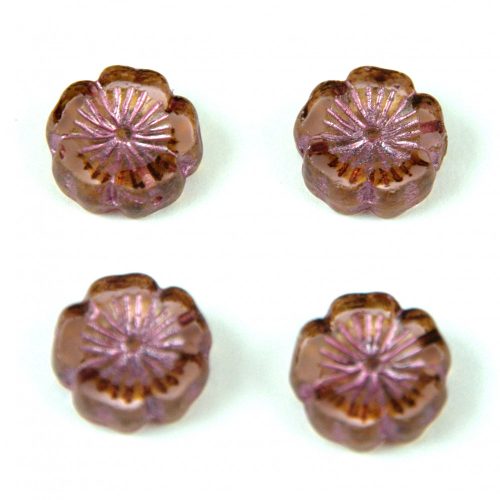 Cseh table cut gyöngy - hosszában fúrt virág - 70200-86800-54321 - Transparent Pink Rose Luster  - 14mm