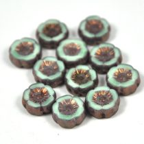   Cseh table cut gyöngy - hosszában fúrt virág - bronz-kék picasso - 12mm