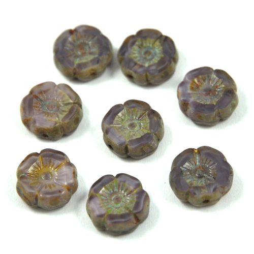 Czech Table Cut Bead - Cross-Drilled - lavender opal picasso - 12mm