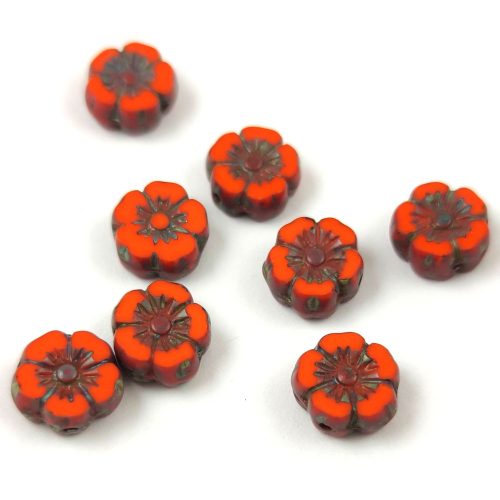 Czech Table Cut Bead - Cross-Drilled - Orange Picasso - 10mm