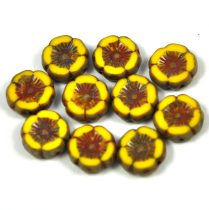   Cseh table cut gyöngy - hosszában fúrt virág - sárga picasso - 12mm