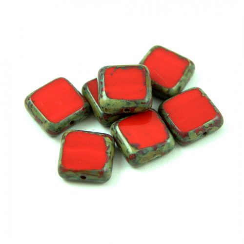 Cseh table cut gyöngy - hosszában fúrt négyzet - Red Picasso - 93200-86800 - 10x10mm