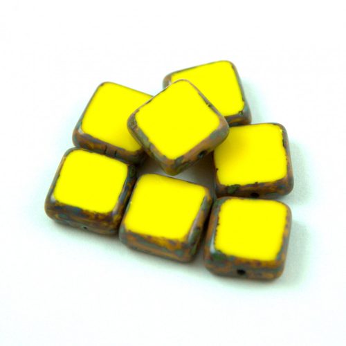 Cseh table cut gyöngy - hosszában fúrt négyzet - Yellow Picasso - 83120-86800 - 10x10mm
