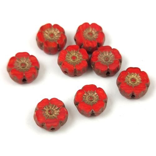 Czech Table Cut Bead - Cross-Drilled - Red Gold - 8mm