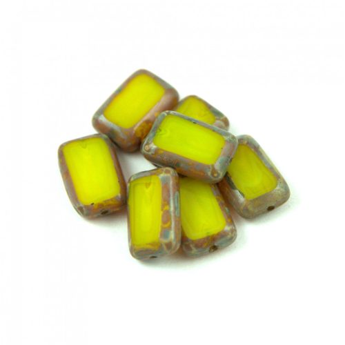 Czech Table Cut Bead - Cross-Drilled Rectangle - Opal Yellow Picasso - 12x9mm