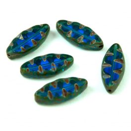   Czech Table Cut Bead - Cross-Drilled Oval - Transparent  Dark Aqua Picasso - 18x7mm