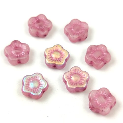 Czech pressed flower bead - Sunset Flower - Opal Pink Violet AB - 10mm