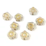Cseh préselt virág gyöngy - Sunset Flower - Opal White Gold - 10mm