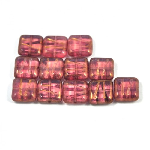Czech Table Cut Bead - Cross-Drilled Deco Square - Trans Rose Bronze - 10x10mm