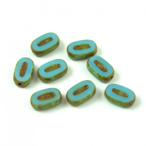 Czech Table Cut Bead - Cross-Drilled Oval - Turquoise Blue Picasso - 10x6mm