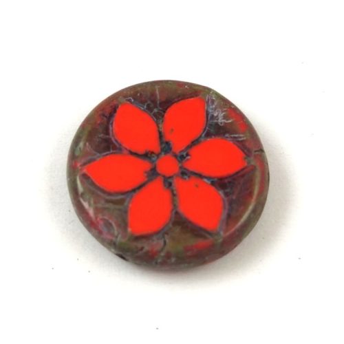 Czech Table Cut Bead - Cross-Drilled - Flower - Orange Travertine - 18mm