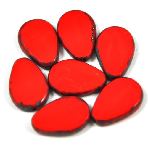 Czech Table Cut Bead - Cross-Drilled Pear - Opaque Red Picasso - 18x12mm