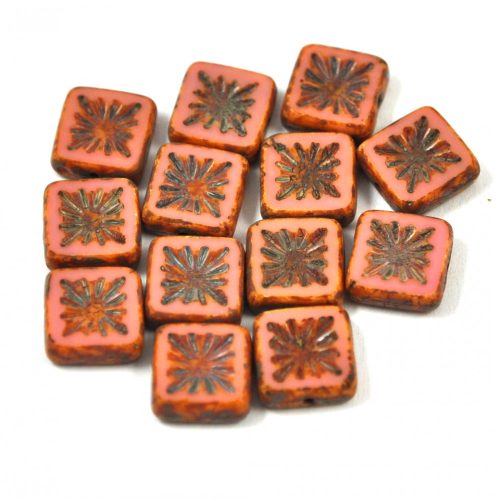 Czech Table Cut Bead - Cross-Drilled Square - sunshine Deco - rose picasso - 10x10mm