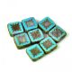 Cseh table cut gyöngy - hosszában fúrt napsugaras négyzet - 63020-86800 - Turquoise Blue Picasso - 10x10mm