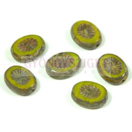   Czech Table Cut Bead - Cross-Drilled Oval - sunshine Deco - opal green picasso- 14x10mm