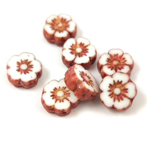 Cseh table cut gyöngy - hosszában fúrt virág - Alabaster Copper Brown - 10mm