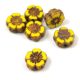 Czech Table Cut Bead - Cross-Drilled - Flower - Yellow Picasso - 10mm