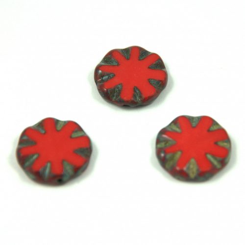 Czech Table Cut Bead - Cross-Drilled - Flower - red picasso - 14mm