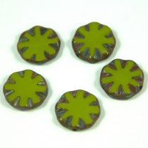   Cseh table cut gyöngy - hosszában fúrt virág - Green Picasso - 53420-86805 - 14mm