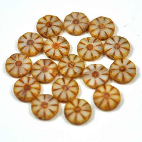 Czech Table Cut Bead - Cross-Drilled - Flower - cream opal picasso - 12mm