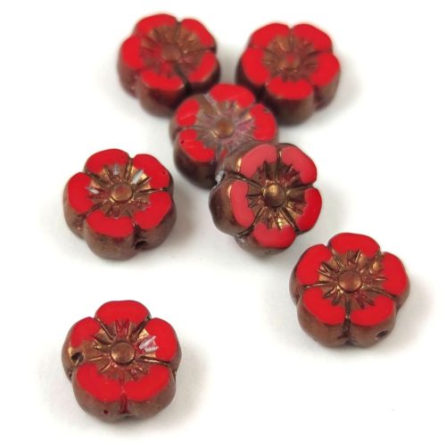 Cseh table cut gyöngy - hosszában fúrt virág - Red Bronz - 10mm