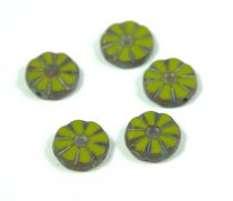   Cseh table cut gyöngy - hosszában fúrt virág - Green Picasso - 53420-86800 - 12mm