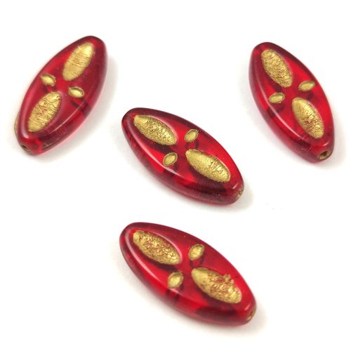 Czech Pressed Bead - Cross-Drilled Oval - Eyed Ship - Siam Gold - 20x9mm