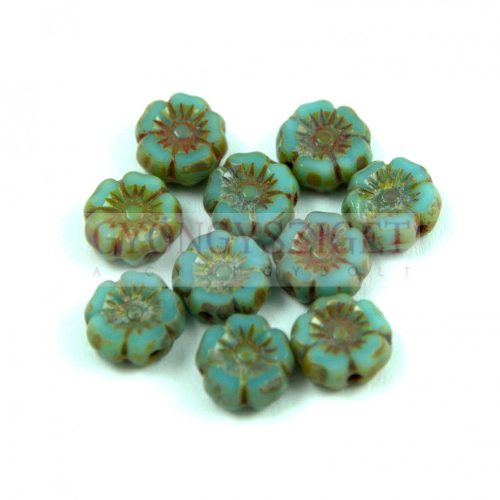 Czech Table Cut Bead - Cross-Drilled - turquoise blue picasso - 7mm