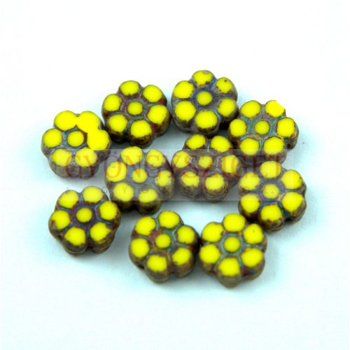 Czech Table Cut Bead - Cross-Drilled - Yellow Picasso - 8mm