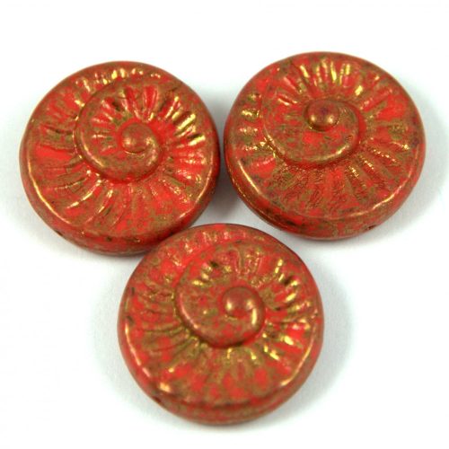 Cseh préselt egyedi formák - piros arany lüszter - fosszília - 93180-15496 - 16mm