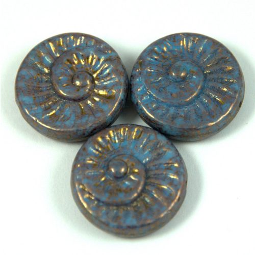 Cseh préselt egyedi formák - türkiz kék arany lüszter - fosszília - 63020-15496 - 16mm