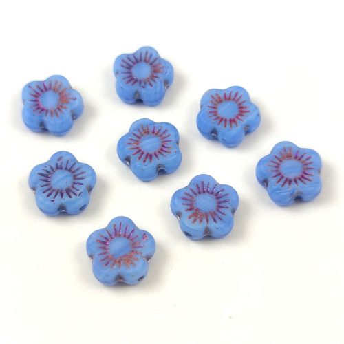 Czech pressed flower bead - Sunset Flower - Matt Light Sapphire Violet - 10mm
