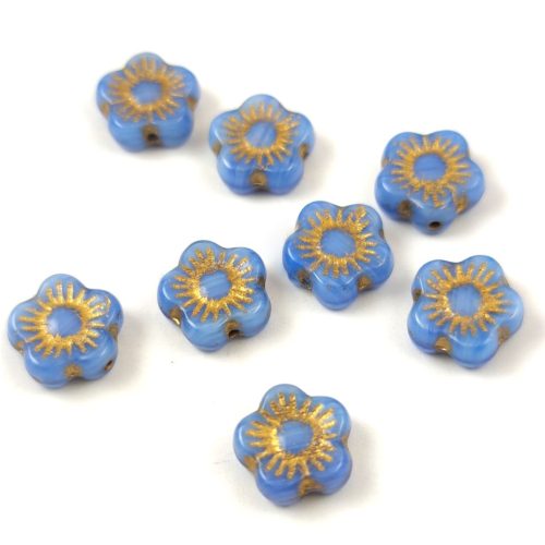 Czech pressed flower bead - Sunset Flower - Light Sapphire Gold - 10mm