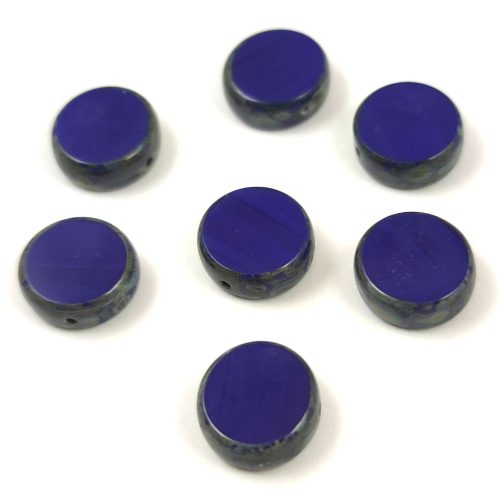 Czech Table Cut Bead - Cross-Drilled Circle - Sapphire Travertine - 11mm