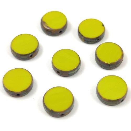 Czech Table Cut Bead - Cross-Drilled Circle - Green Travertine - 11mm