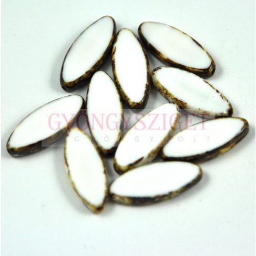 Czech Table Cut Bead - Cross-Drilled Oval - white picasso - 20x9mm