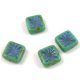 Cseh table cut gyöngy - hosszában fúrt napsugaras négyzet - Turquoise Green Travertine Blue - 10x10mm