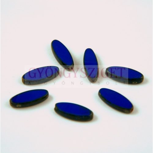 Czech Table Cut Bead - Cross-Drilled Oval - Dark Sapphire picasso - 16x6mm